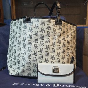 Dooney & Bourke White and Black DB Logo Tote with Matching Wallet